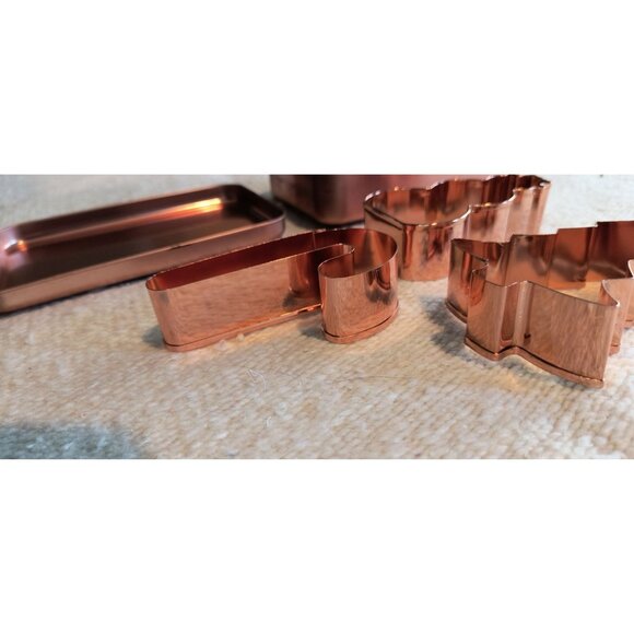Set Of 3 Copper Colored Christmas Cookie Cutters In Tin Box - Tree Candy Cane Sn - Picture 4 of 4